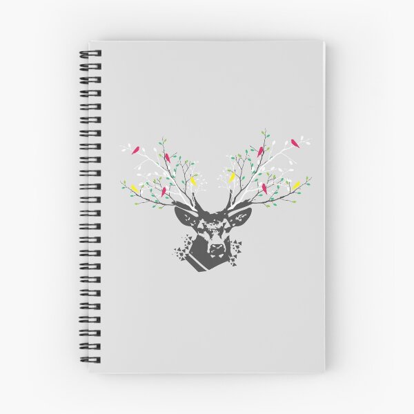 Item preview, Illustration of the deer head with antlers in shape of spring branches with colorful leaves and birds designed and sold by aquapixel.