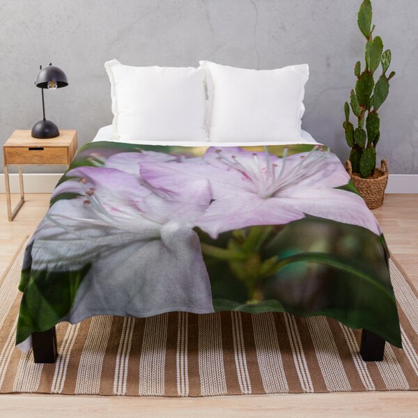 Item preview, three pale pink rhododendron flowers photo on a green background of foliage designed and sold by nataliavavilina.