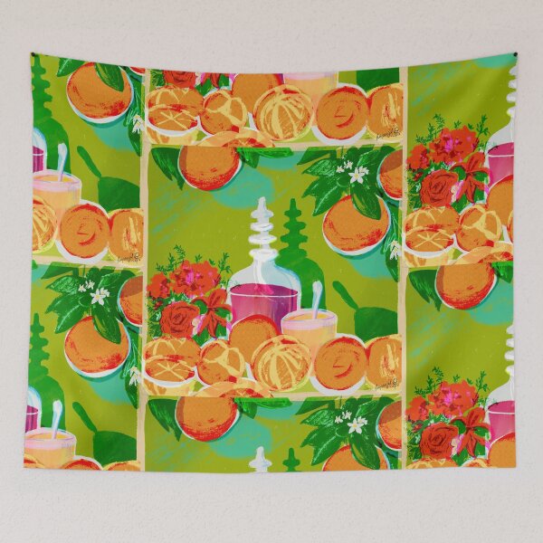 Item preview, Bright Oranges Flowers Floral Painterly overprint style still life art designed and sold by ruepix.