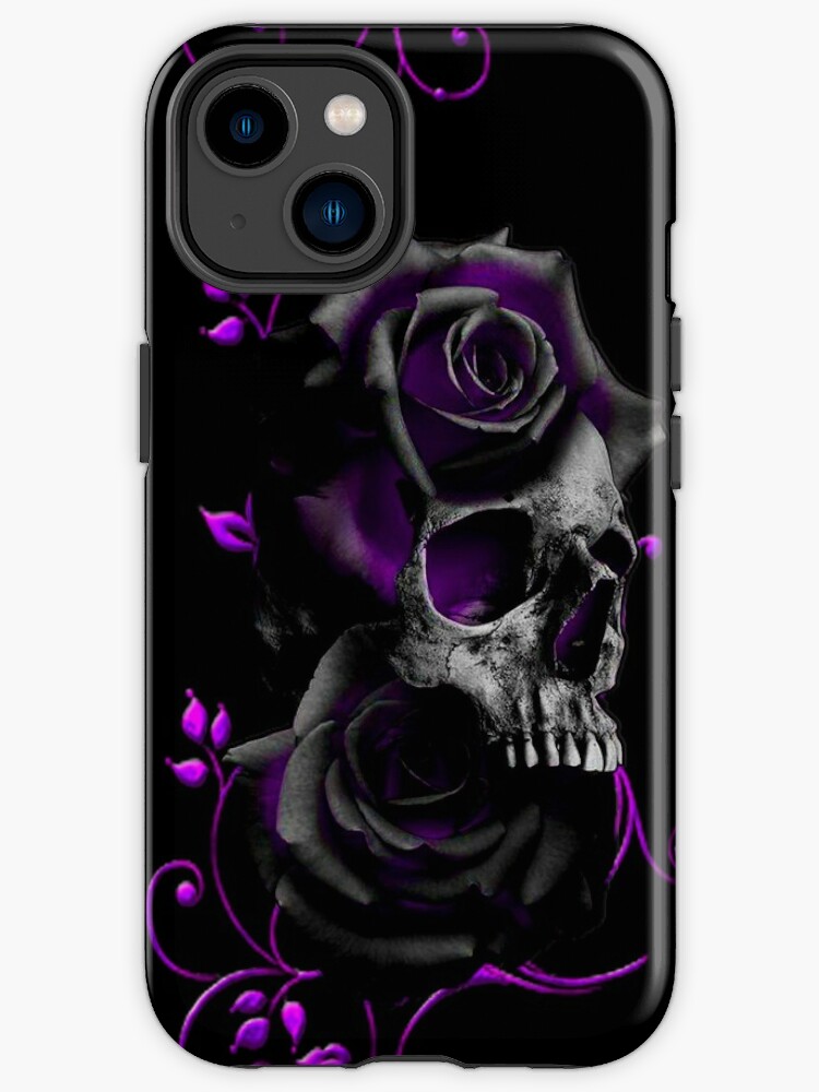 Funda de iPhone «Calavera con Rosas Negras y Moradas» de SilvinaNoemi |  Redbubble