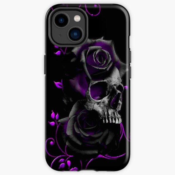 Skull with Black and Purple Roses iPhone Tough Case