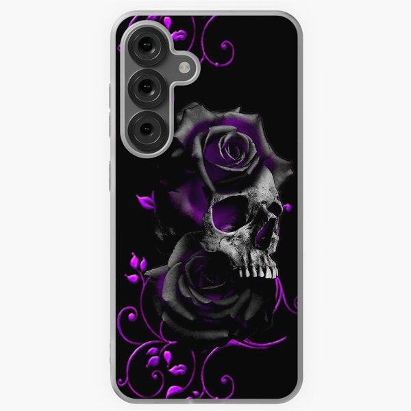 Aperçu de l'œuvre Crâne avec roses noires et violettes créée et vendue par Gothic Fantasy.