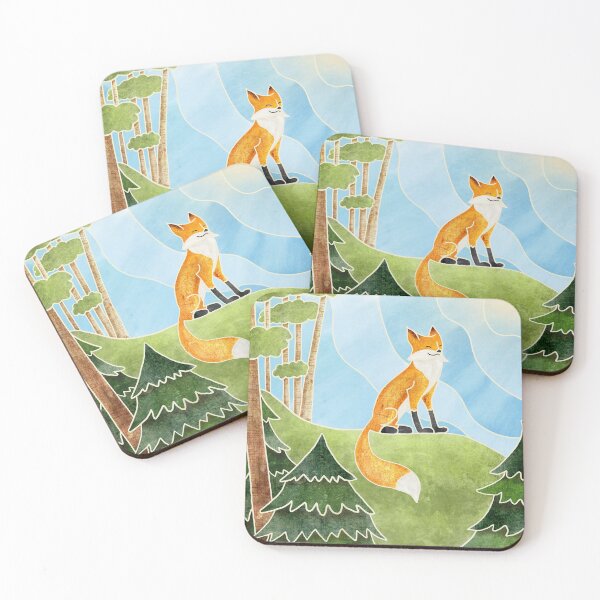 Item preview, Cute Fox Smiling on a Hill in the Sun, Batik silk painting style designed and sold by Kelly Lees.