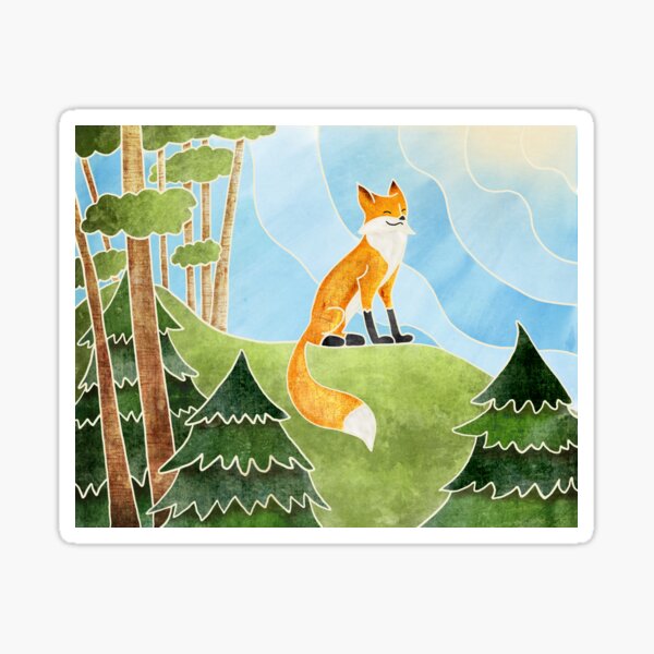 Item preview, Cute Fox Smiling on a Hill in the Sun, Batik silk painting style designed and sold by Kelly Lees.