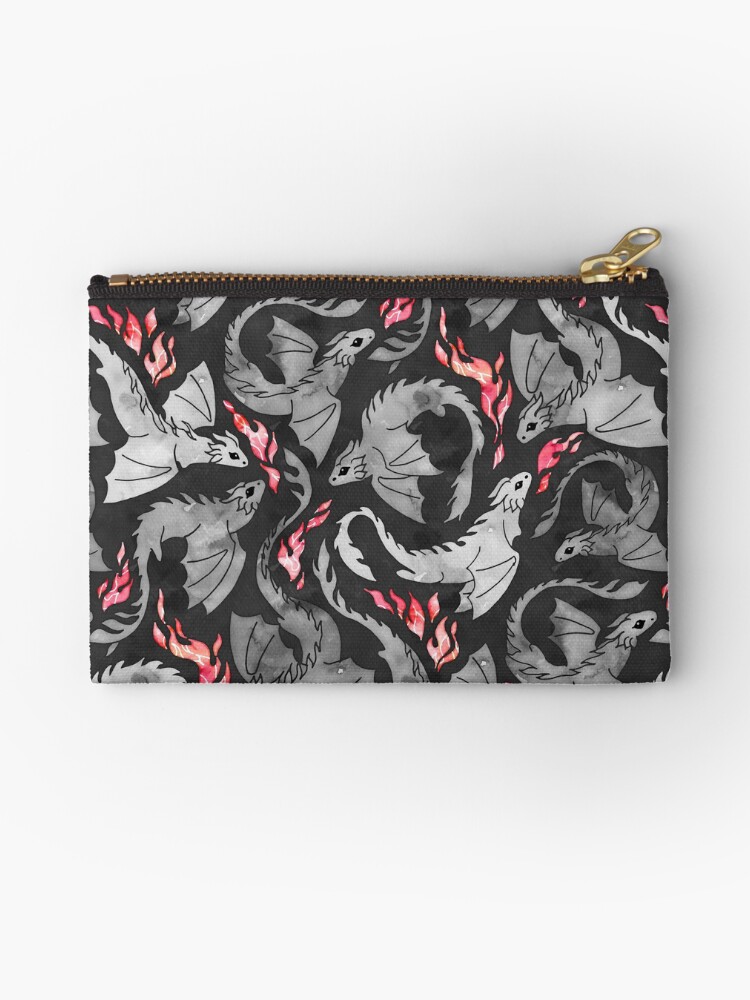 Thumbnail 1 of 4, Zipper Pouch, Dragon fire dark grey and black designed and sold by adenaJ.