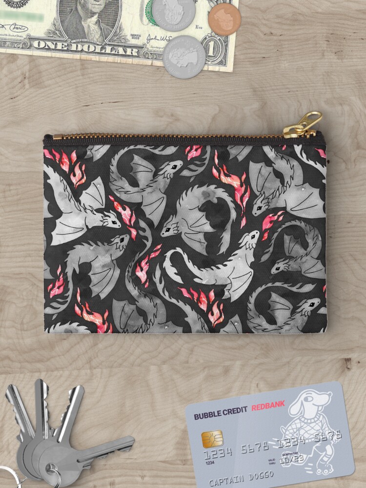 Thumbnail 3 of 4, Zipper Pouch, Dragon fire dark grey and black designed and sold by adenaJ.