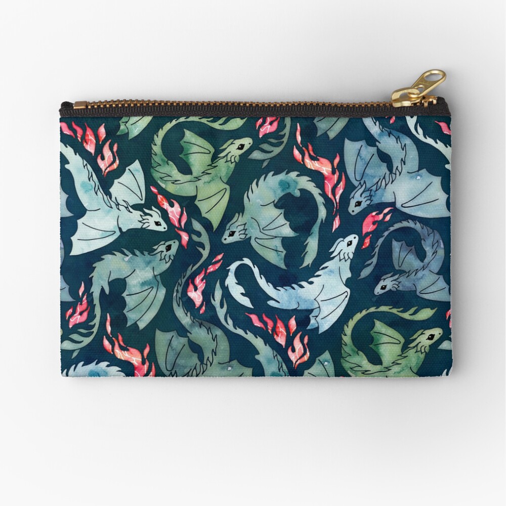 Dragon fire dark blue & green Zipper Pouch