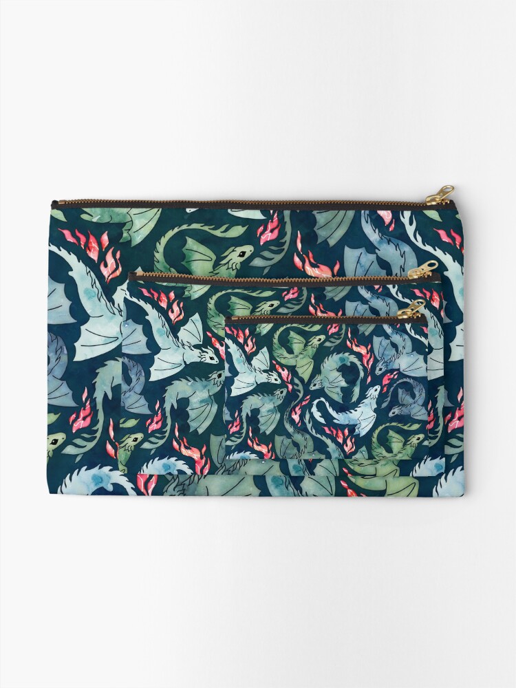 Alternate view of Dragon fire dark blue & green Zipper Pouch