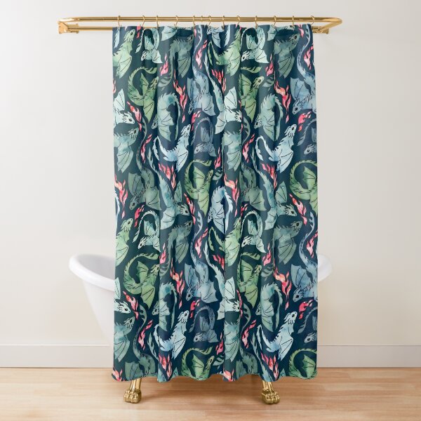 Discover Dragon fire dark blue & green Shower Curtain
