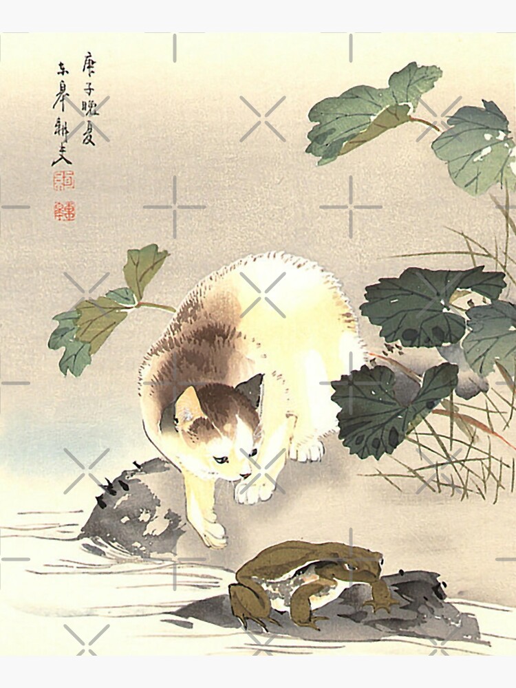 Antique Japanese Woodblock Watercolor Cat Print by epitomegirl