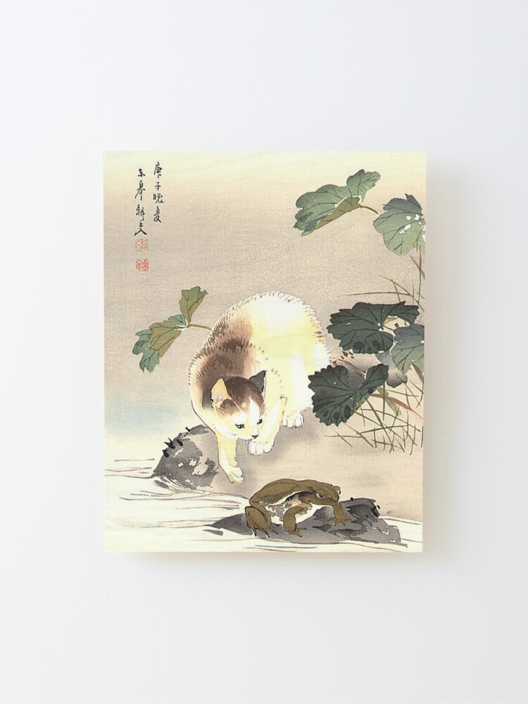 Alternate view of Antique Japanese Woodblock Watercolor Cat Print Mounted Print