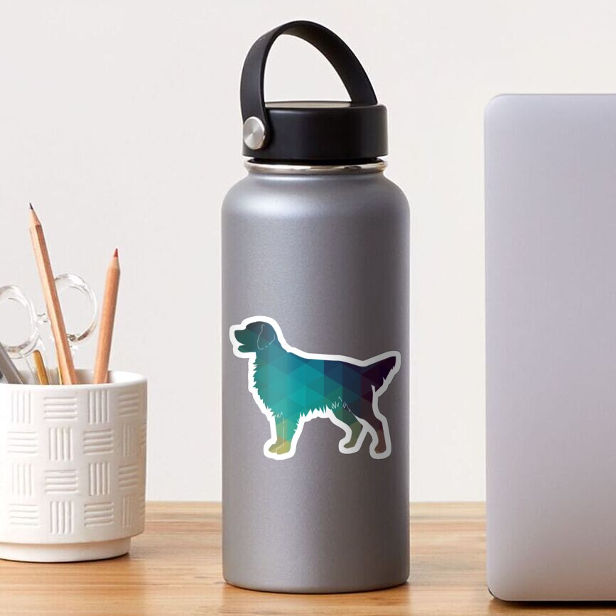 Golden Retriever and Flat-Coated Retriever Geometric Pattern Silhouette - Green Sticker
