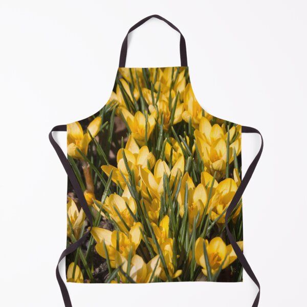 Item preview, pattern of yellow flowers crocuses and green leaves on a dark background designed and sold by nataliavavilina.