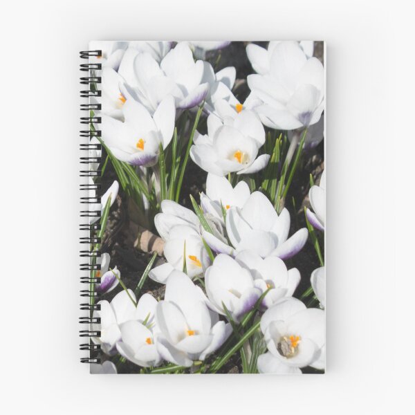 Item preview, pattern of white flowers crocuses and green leaves on a dark background designed and sold by nataliavavilina.