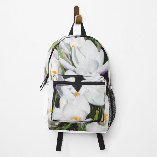 Item preview, pattern of white flowers crocuses and green leaves on a dark background designed and sold by nataliavavilina.