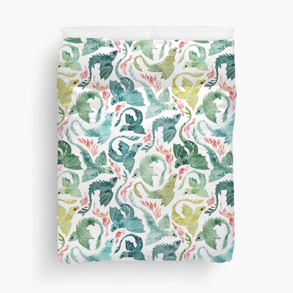 Dragon fire turquoise & green Duvet Cover