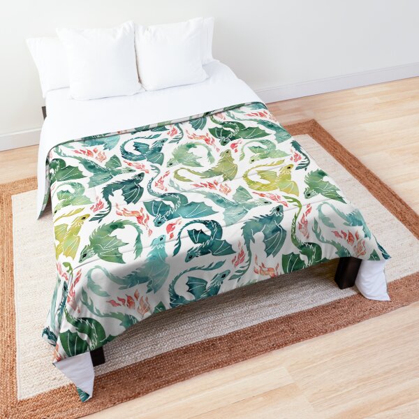 Dragon fire turquoise & green Comforter