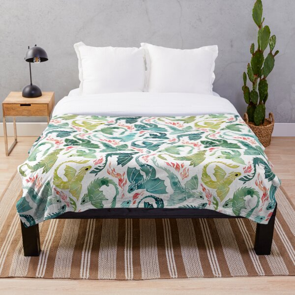Dragon fire turquoise & green Throw Blanket