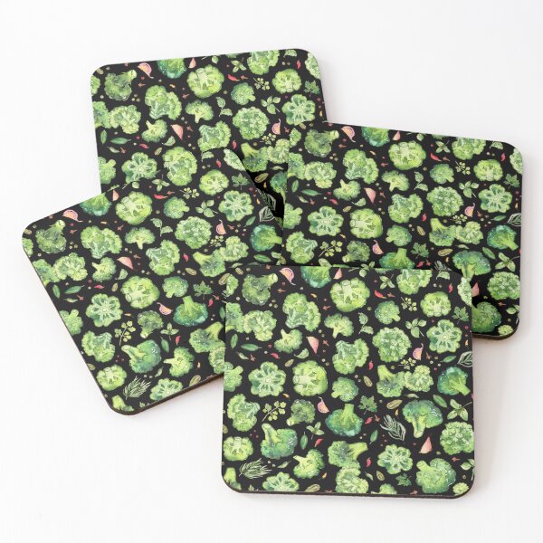 Item preview, Colorful fresh broccoli watercolor pattern on black designed and sold by AnjeseAnna.