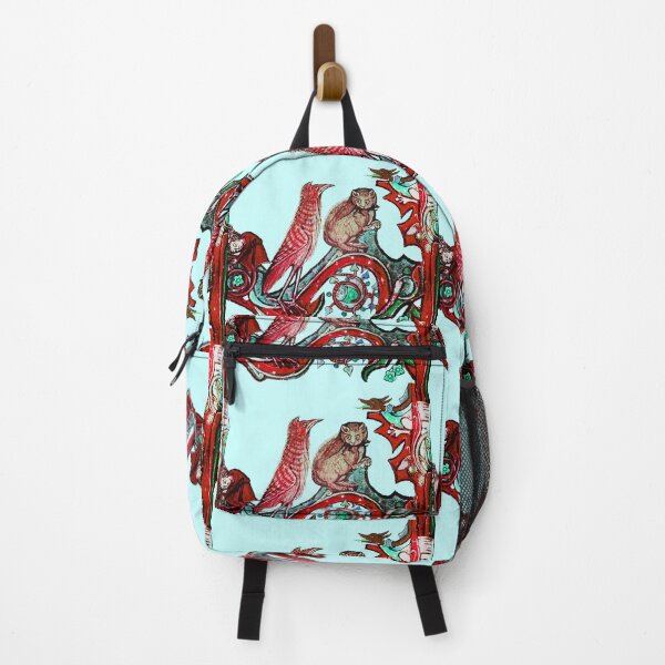 Item preview, WEIRD MEDEVAL BESTIARY, CAT AND CUCKOO BIRD IN RED GREEN HUES designed and sold by BulganLumini.