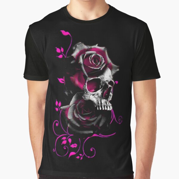 black shirt with pink roses