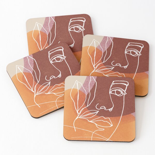 Item preview, Minimalist design faces with leaves line art terracotta designed and sold by Eldoradoo.