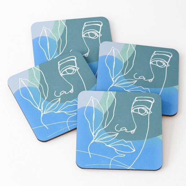 Item preview, Minimalist design faces with leaves line art Blue designed and sold by Eldoradoo.