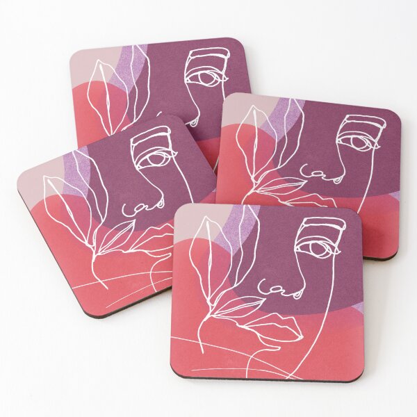 Item preview, Minimalist design faces with leaves line art Pink designed and sold by Eldoradoo.