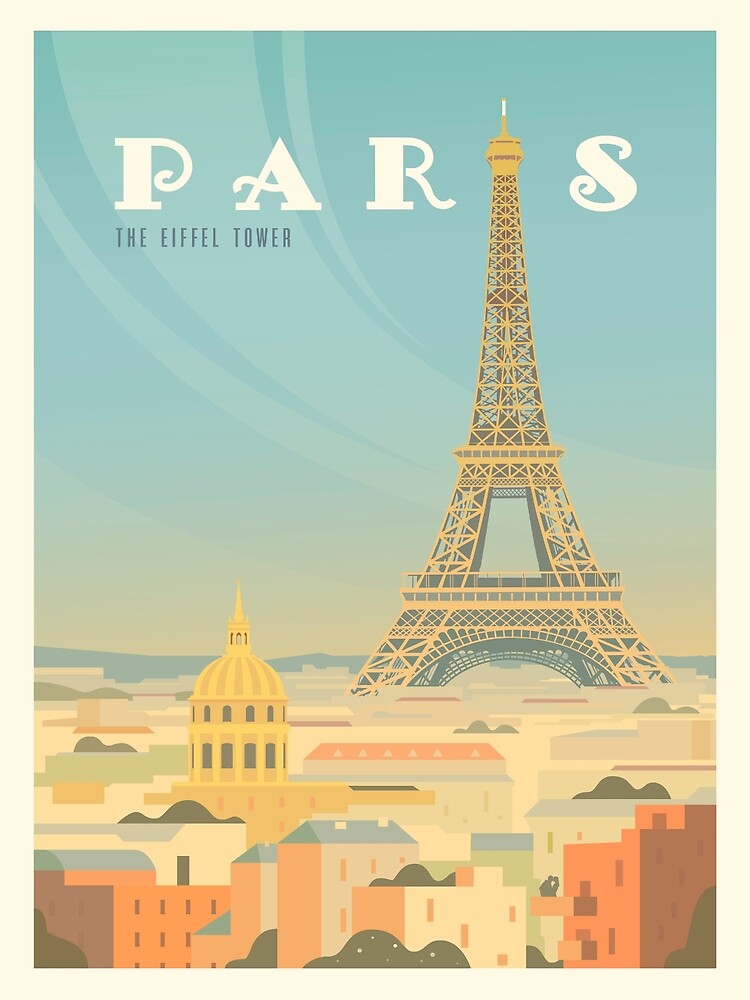 Paris Vintage Travel Poster Mid Century Commercial Art by Ejaaz