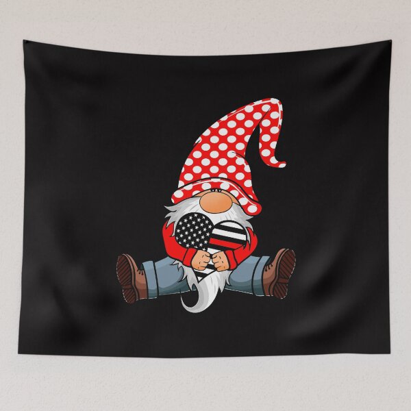 Item preview, Gnome Holding Thin Red Line Firefighter Love Heart designed and sold by sasigifts.