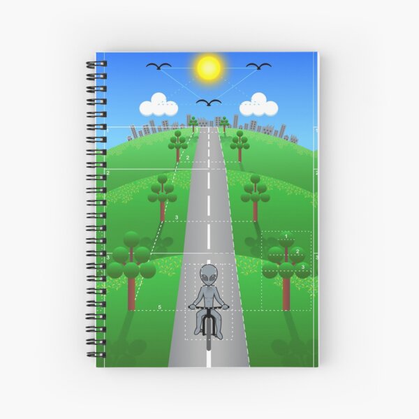 Cute Bicycle Alien Drawing Spiral Notebook