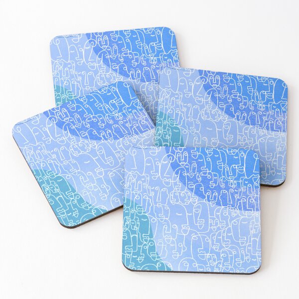 Item preview, Minimalist design faces patchwork big line art Blue designed and sold by Eldoradoo.