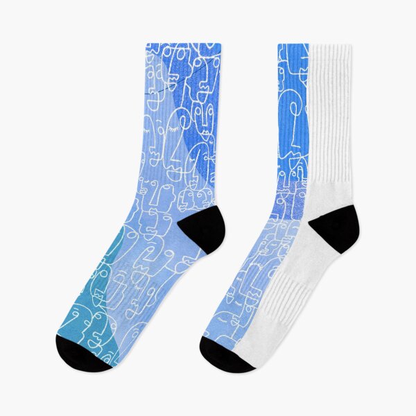 Item preview, Minimalist design faces patchwork big line art Blue designed and sold by Eldoradoo.