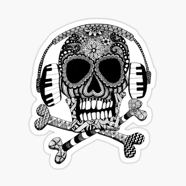 Skull and Crossbones with Headphones Sticker
