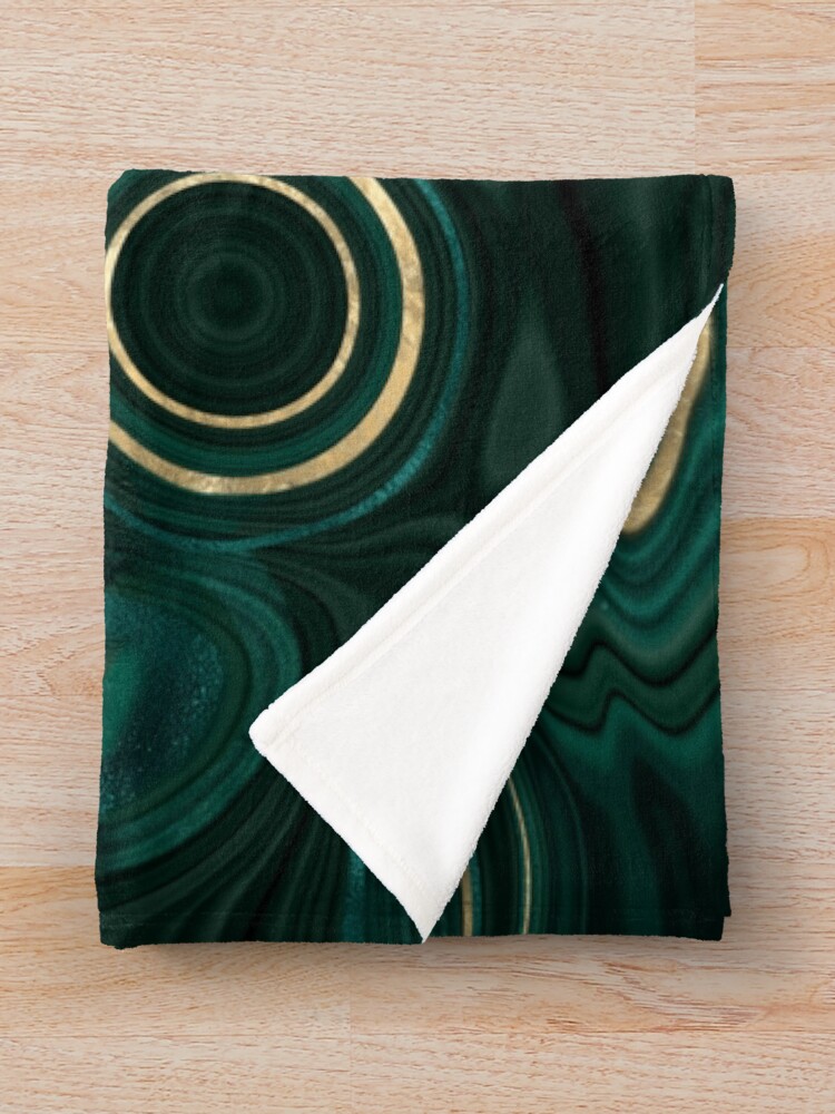 "Emerald Green and Gold Malachite Pattern" Throw Blanket by