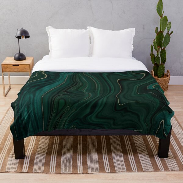 Emerald Green and Gold Malachite Pattern Throw Blanket