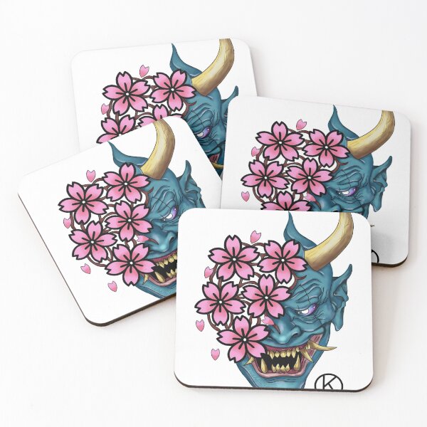 Item preview, Oni mask with cherry blossom flowers designed and sold by Inkywinkiee.
