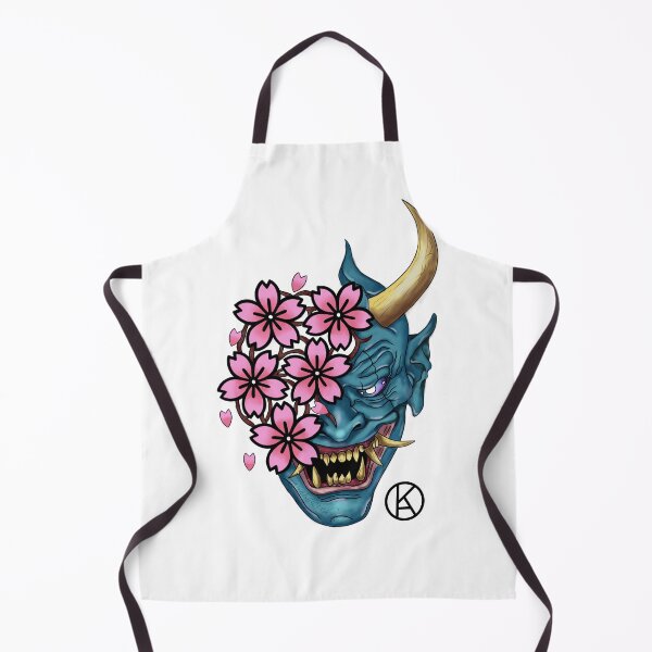 Item preview, Oni mask with cherry blossom flowers designed and sold by Inkywinkiee.