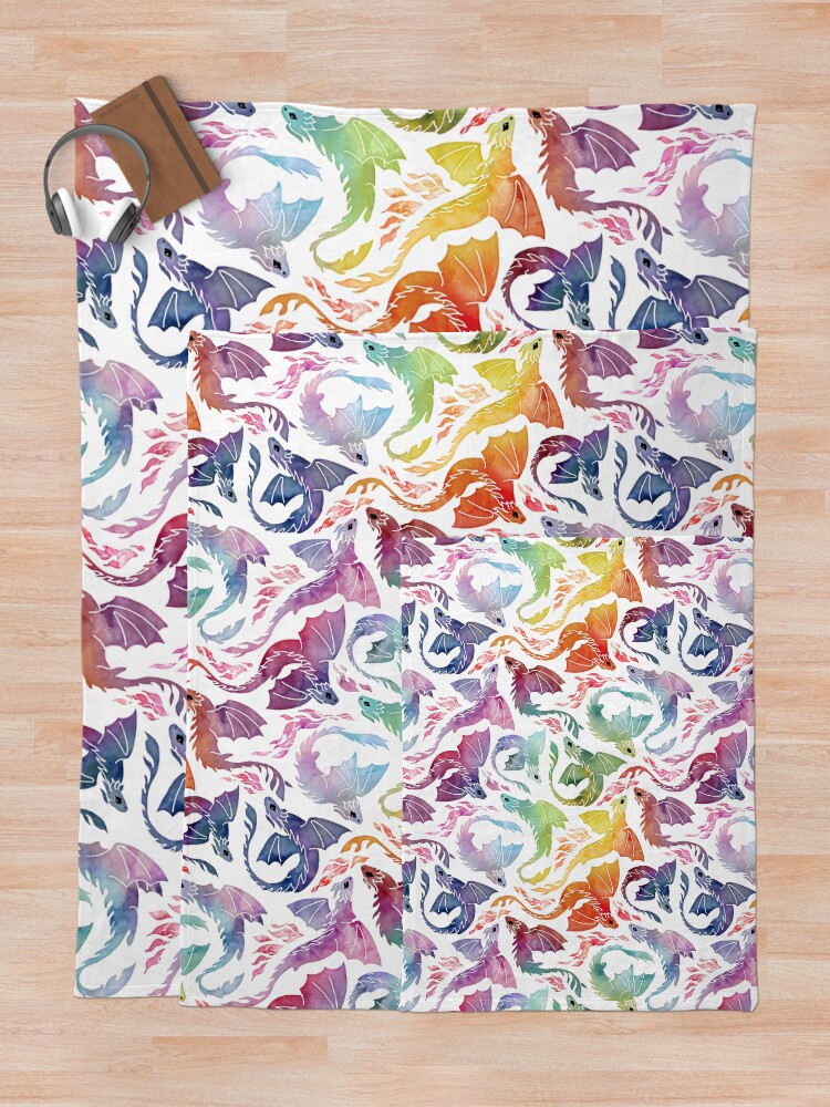 Alternate view of Dragon fire rainbow Throw Blanket