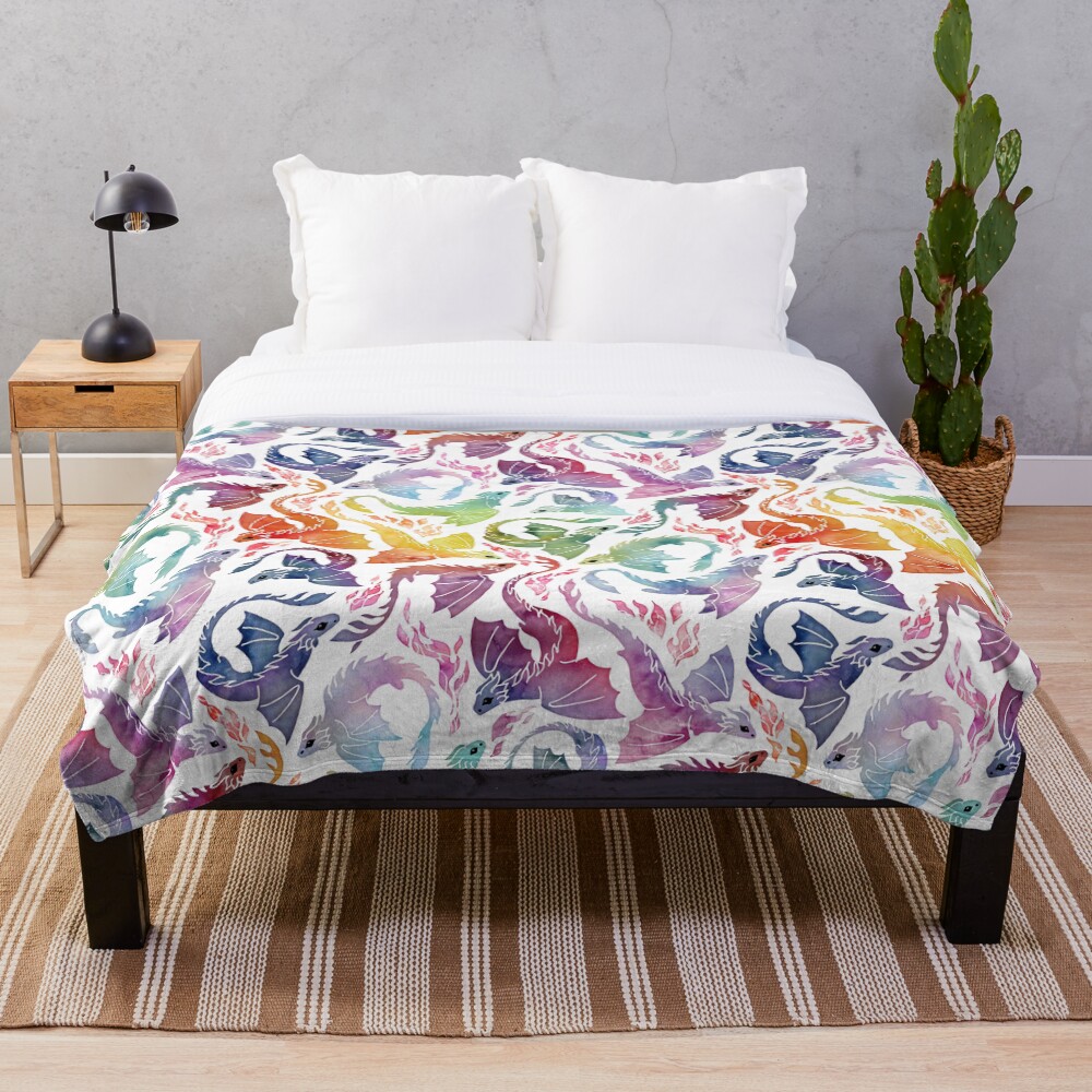 Dragon fire rainbow Throw Blanket