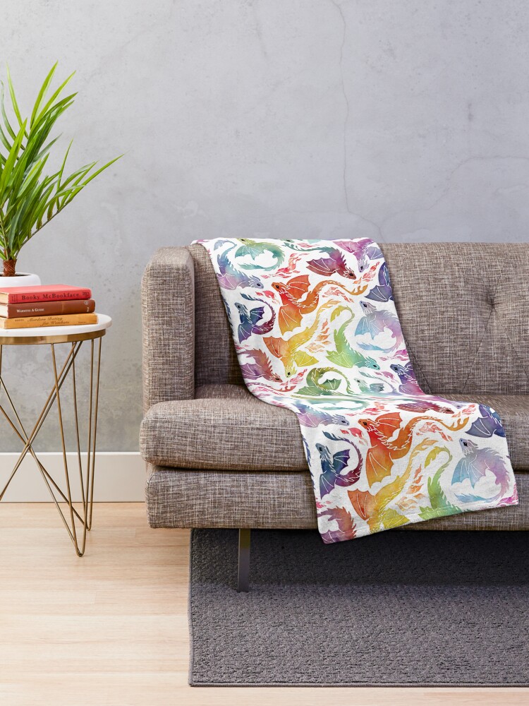 Alternate view of Dragon fire rainbow Throw Blanket