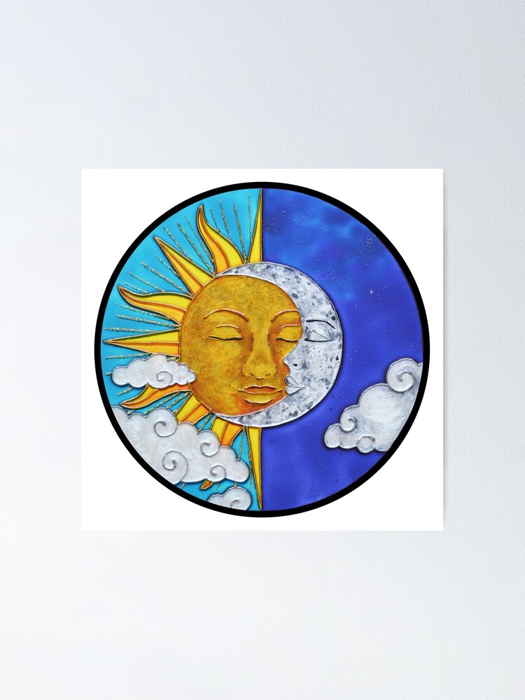 Beautiful Celestial Sun and Moon Stained Glass Stickers / Window