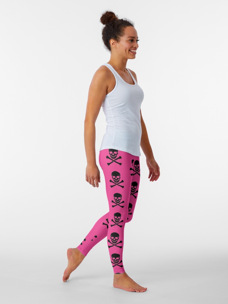 Black Skull and Crossbones on Pink Leggings for Sale by jackiehatesyou