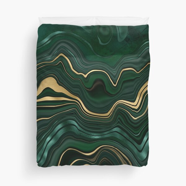 Emerald Green and Gold  Malachite Pattern Duvet Cover