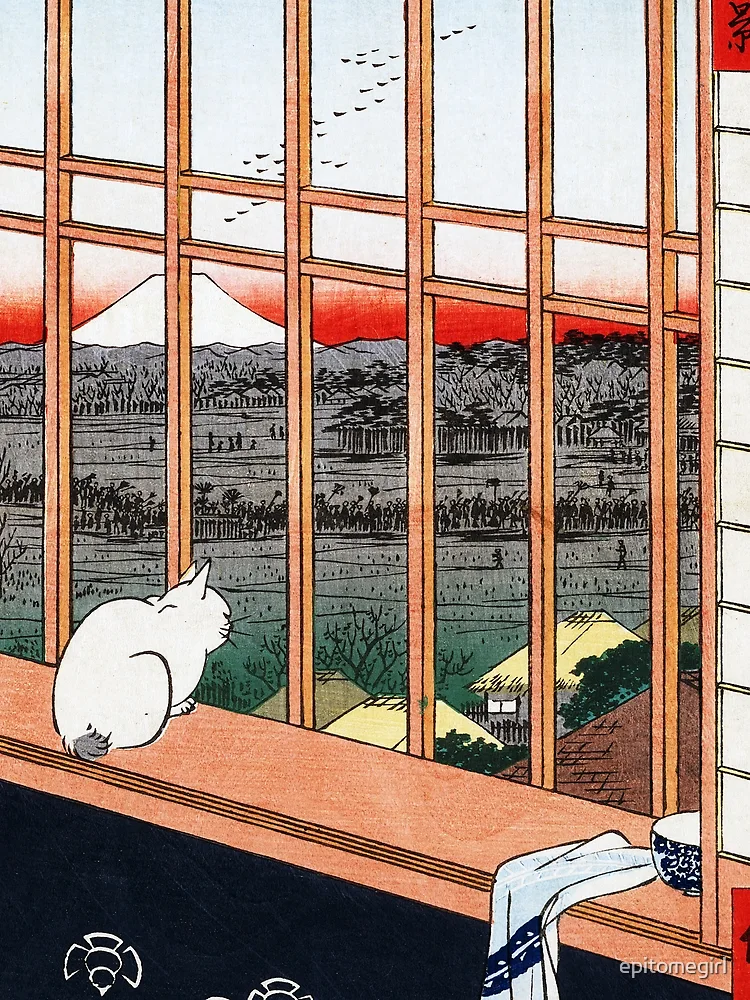 24x36 Cat in Window outlets Poster Print, 1857 Japanese Hiroshige Ukiyo-e Japan Ukiyoe