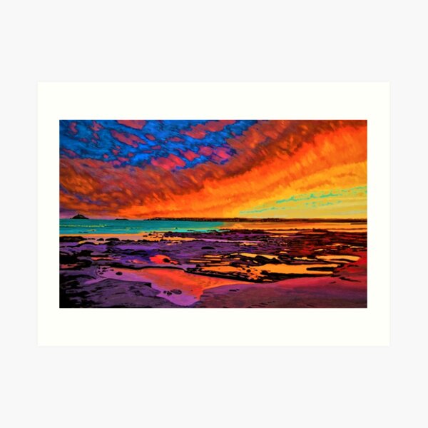 Fiery Sunset Over Garryvoe Beach Art Print