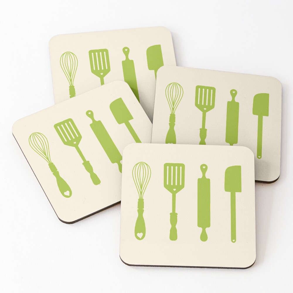 Kitchen Utensils (Green) Art Print for Sale by ArtByDecember