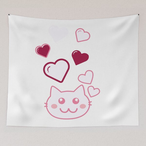 Item preview, Cute pink cat and hearts designed and sold by wineandwords.