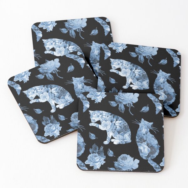 Item preview, Rose Kitties Blue Black Floral designed and sold by 13Moons.
