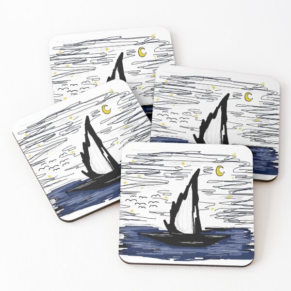 Item preview, boat in the middle of the night on the sea designed and sold by lexynlee.